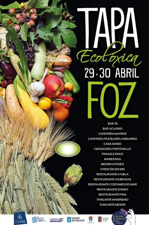 As tapas ecolóxicas, preparadas pola hostalaría focense, poderán degustarse nunha vintena de locais os días 29 e 30 de abril. Organiza: CCA de Foz. 