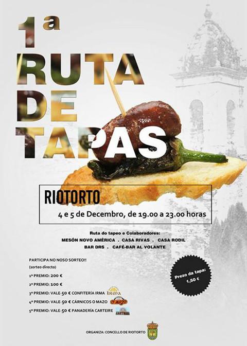 Os días 4 e 5 de decembro celébrase en Riotorto a 1ª Ruta de Tapas. Os que acodan a gozar desta cita gastronómica participarán nun interesante sorteo de premios. 