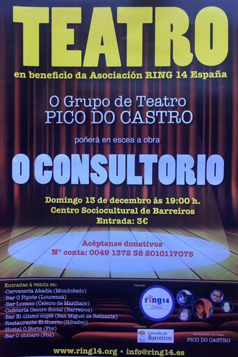 Pico do Castro leva a súa obra "O Consultorio" o 13 de decembro a Barreiros. A sesión teatral vai en beneficio da asociación Ring 14 España.