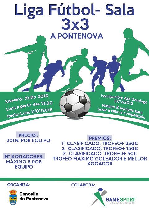 Está aberta ata o 27 de decembro a inscrición na Liga de fútbol sala 3x3 da Pontenova, que organiza o Concello.