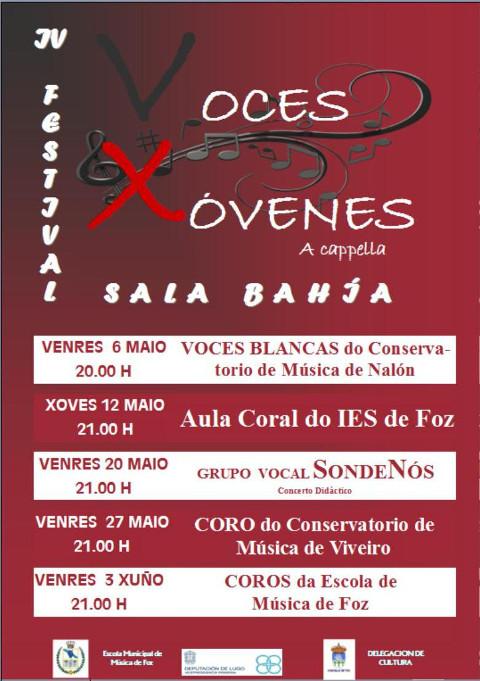 O Concello de Foz organiza o IV Festival Voces Xóvenes A Cappella, que ofrecerá cinco concertos durante os meses de maio e xuño na Sala Bahía. 