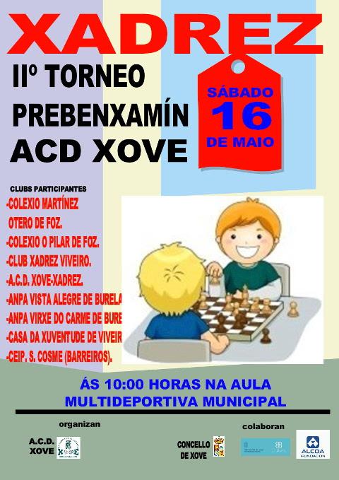 Nen@s das Escolas de Xadrez da Mariña participarán o sábado, 16 de maio, en Xove no II Torneo de Xadrez, que organiza a ACD Xove. 