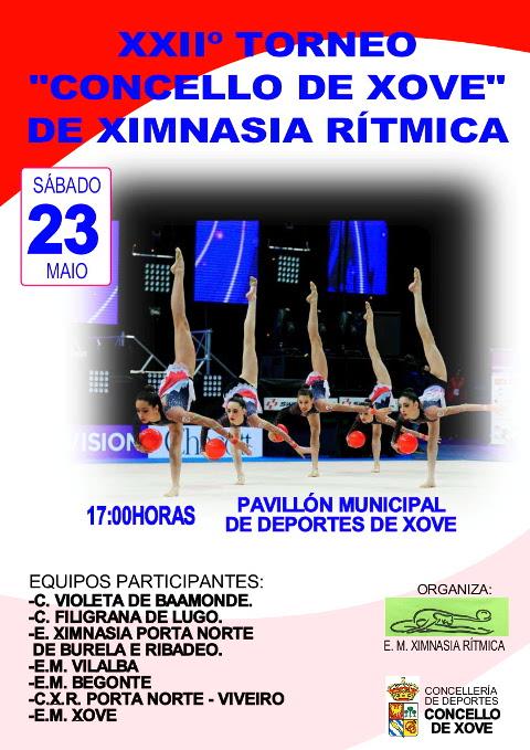 Este sábado, 23 de maio, ás cinco da tarde dará comezo o XXII Torneo Concello de Xove de Ximnasia Rítmica. 