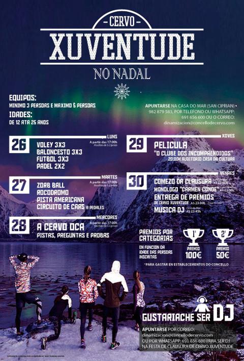 Do 26 ao 30 de decembro terá lugar en Cervo o programa Xuventude no Nadal, que inclúe diversidade de actividades. 